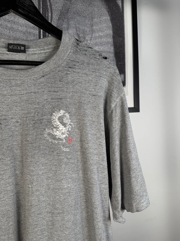 THREADBARE & THRASHED PAPER THIN 90s BOOTLEG BRAZILIAN STUSSY DOUBLE DRAGON SHIRT