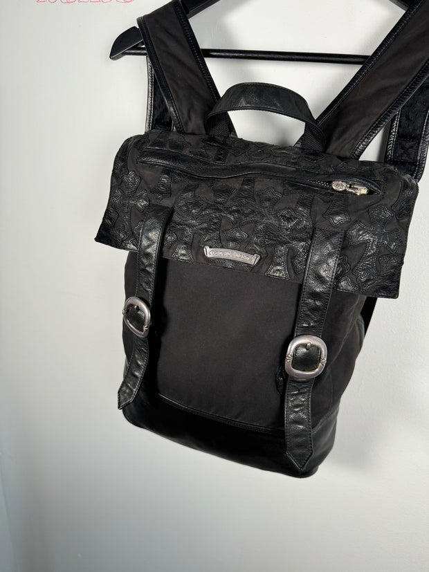 EXTREMELY RARE EARLY 2000'S BLACK WAXED COTTON CROSS PATCH MOTO BACKPACK