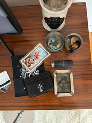 BUTTERY COWHIDE & .925 SILVER CROSS PENDANT CARDHOLDER