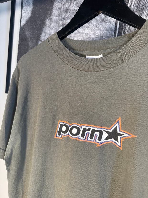 INSANELY RARE ICONIC 90s PORN STAR SKATEBOARDS ARMY GREEN LOGO SHIRT