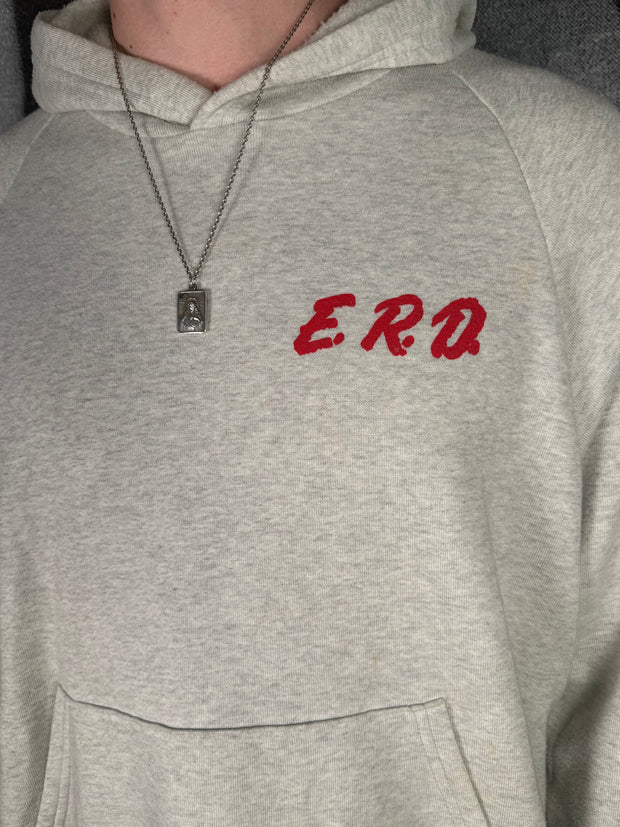 ULTIMATE GRAIL 1 of 1 AUTUMN/WINTER 2019 HAND-DRAWN “GLUE SNIFFER” D.A.R.E. PAINTED PATCHWORK HOODIE