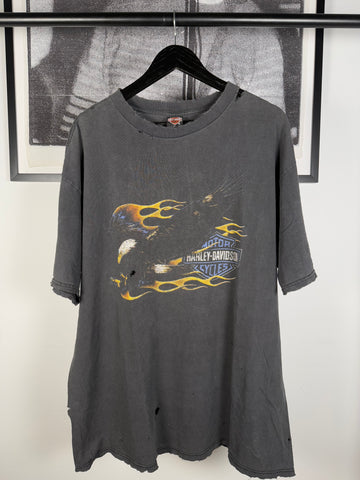 EXTREMELY RARE 80’S HARLEY DAVIDSON THRASHED EAGLE FLAME FT. ANN, NEW YORK SHIRT