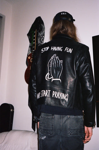 1 of 15 Spring/Summer 2015 "Stop Having Fun" Hand-Painted Leather Jacket