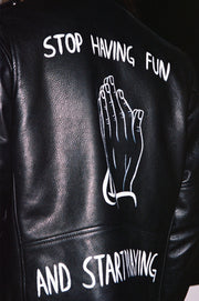 1 of 15 Spring/Summer 2015 "Stop Having Fun" Hand-Painted Leather Jacket