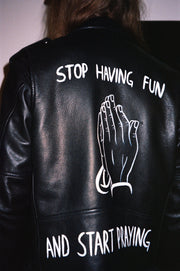 1 of 15 Spring/Summer 2015 "Stop Having Fun" Hand-Painted Leather Jacket