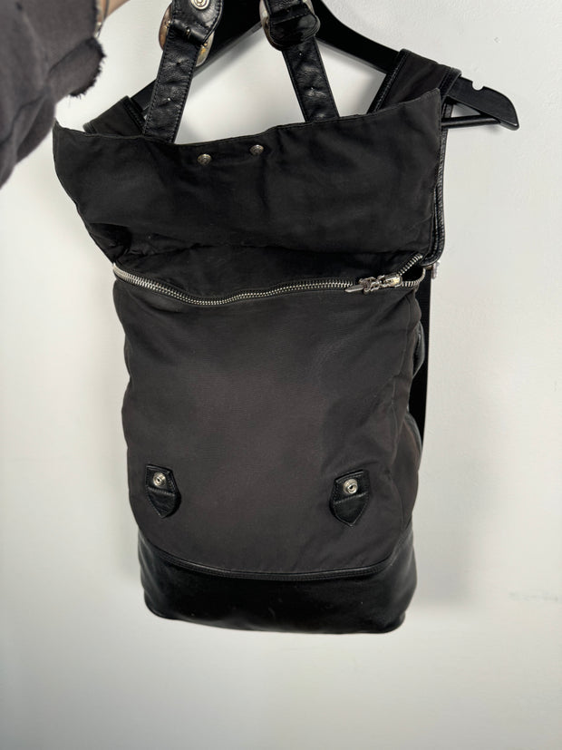 EXTREMELY RARE EARLY 2000'S BLACK WAXED COTTON CROSS PATCH MOTO BACKPACK