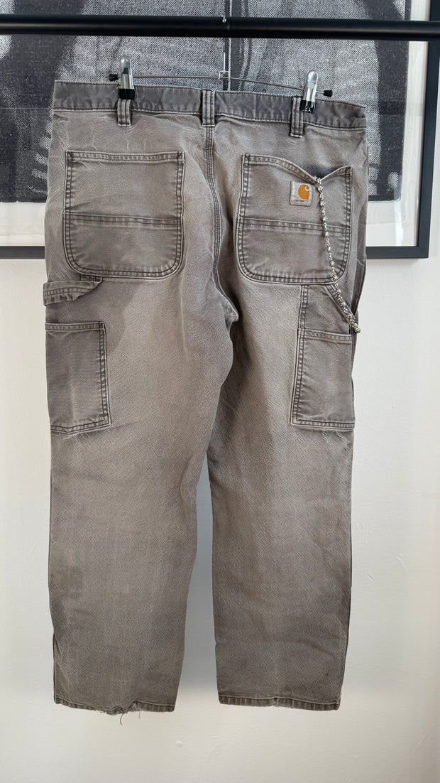 PERFECTLY FADED & WHISKERED CHROME HEARTS STYLE CARHARTT DOUBLE KNEE CARPENTER PANTS