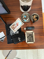 BUTTERY COWHIDE & .925 SILVER CROSS PENDANT CARDHOLDER
