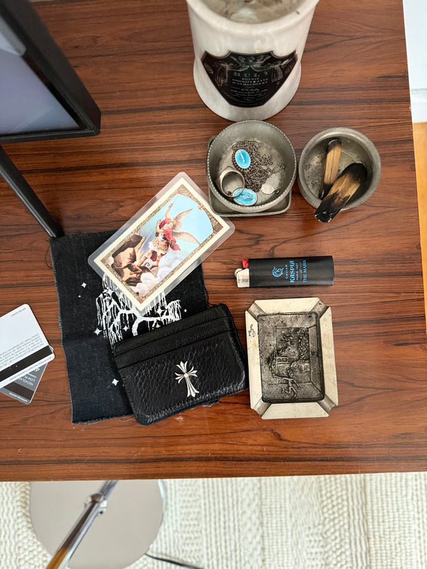BUTTERY COWHIDE & .925 SILVER CROSS PENDANT CARDHOLDER