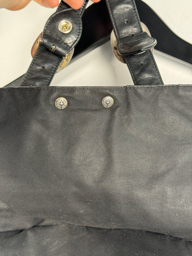 EXTREMELY RARE EARLY 2000'S BLACK WAXED COTTON CROSS PATCH MOTO BACKPACK