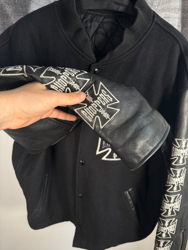 GRAIL WEST COAST CHOPPERS COWHIDE AND BOILED WOOL EMBROIDERED JESSE JAMES LOGO JACKET