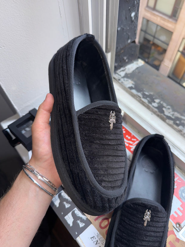 RARE 2025 DAGGER LOGO .925 SILVER CORDUROY MULE SLIPPERS w/ ORIGINAL BOX & RECEIPT (43)