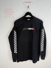 INCREDIBLY RARE PRISTINE 90's PORN STAR SKATEBOARDSRACING CHECKERBOARD LONG SLEEVE