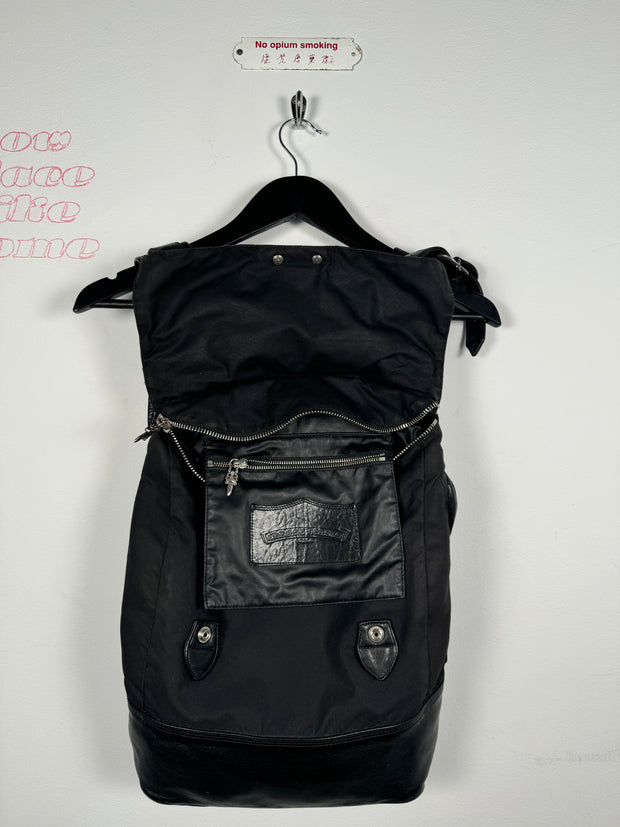 EXTREMELY RARE EARLY 2000'S BLACK WAXED COTTON CROSS PATCH MOTO BACKPACK
