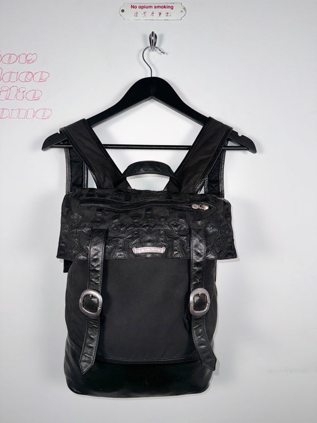 EXTREMELY RARE EARLY 2000'S BLACK WAXED COTTON CROSS PATCH MOTO BACKPACK