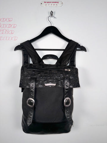 EXTREMELY RARE EARLY 2000'S BLACK WAXED COTTON CROSS PATCH MOTO BACKPACK