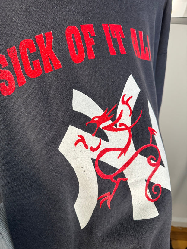 VINTAGE GRAIL 90's SICK OF IT ALL NY "WHEN THE PAIN STRIKES" HOODIE