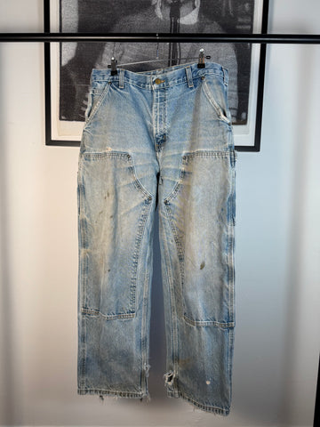 PERFECTLY THRASHED 90's CARHARTT DENIM DOUBLE KNEE CARPENTER PANTS