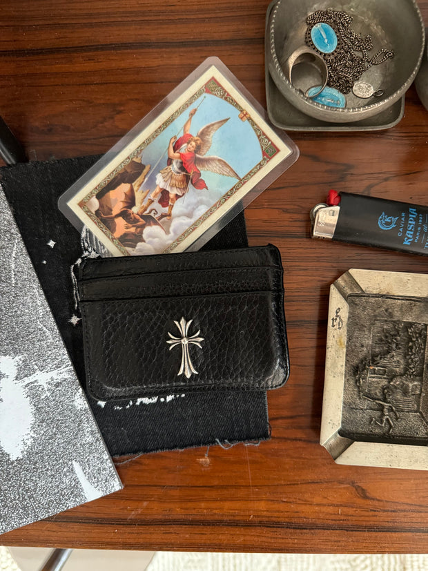 BUTTERY COWHIDE & .925 SILVER CROSS PENDANT CARDHOLDER