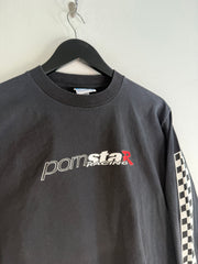 INCREDIBLY RARE PRISTINE 90's PORN STAR SKATEBOARDSRACING CHECKERBOARD LONG SLEEVE