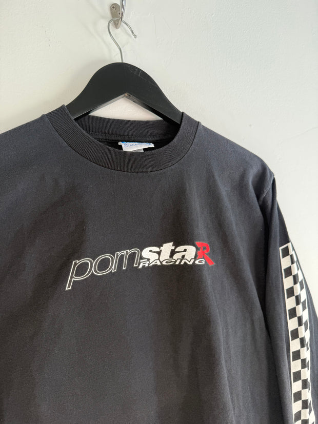 INCREDIBLY RARE PRISTINE 90's PORN STAR SKATEBOARDSRACING CHECKERBOARD LONG SLEEVE