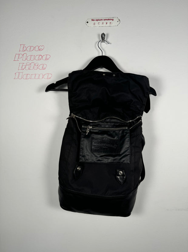 EXTREMELY RARE EARLY 2000'S BLACK WAXED COTTON CROSS PATCH MOTO BACKPACK