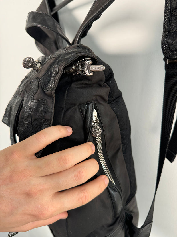 EXTREMELY RARE EARLY 2000'S BLACK WAXED COTTON CROSS PATCH MOTO BACKPACK