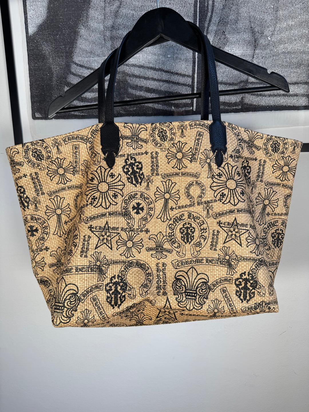 RARE 100+ LOGO MOTIF COWHIDE FLEUR HANDLE BEACH BAG w/ .925 SILVER