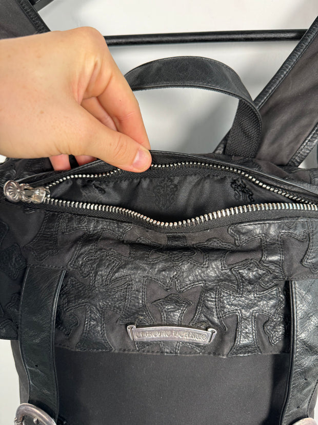 EXTREMELY RARE EARLY 2000'S BLACK WAXED COTTON CROSS PATCH MOTO BACKPACK