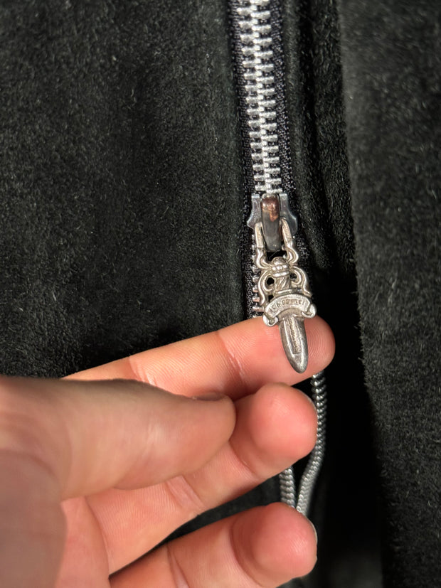 90's CHROME GRAIL SUEDE WESTERN FLEUR JACKET w/ .925 SILVER DOUBLE DAGGER ZIP
