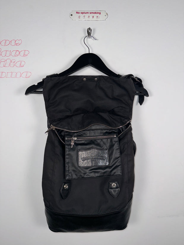EXTREMELY RARE EARLY 2000'S BLACK WAXED COTTON CROSS PATCH MOTO BACKPACK
