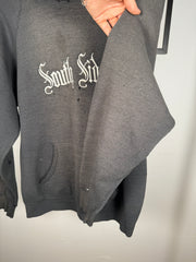 UNBELIEVABLE 80s PERFECTLY THRASHED & FADED "SOUTH SIDE" GOTHIC EMBROIDERY HOODIE