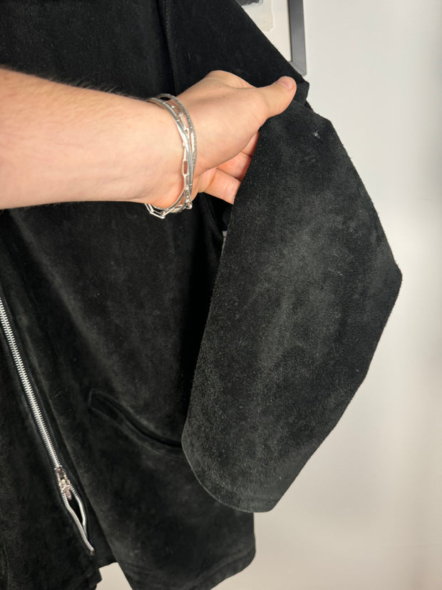 90's CHROME GRAIL SUEDE WESTERN FLEUR JACKET w/ .925 SILVER DOUBLE DAGGER ZIP