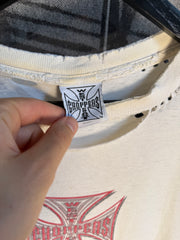 PERFECTLY THRASHED 90s WEST COAST CHOPPERS WHITE/RED LOGO SHIRT