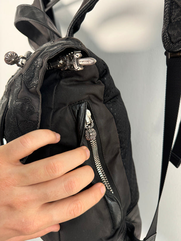 EXTREMELY RARE EARLY 2000'S BLACK WAXED COTTON CROSS PATCH MOTO BACKPACK
