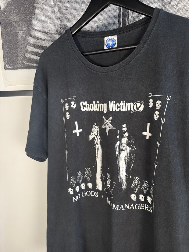 EXTREMELY RARE 90s FADED CHOKING VICTIM "NO GODS / NO MANAGERS" SHIRT