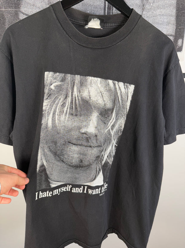 VINTAGE MEXICAN MISSPELLED "KURT COBIAN: I HATE MYSELF AND I WANT TO DIE" SHIRT