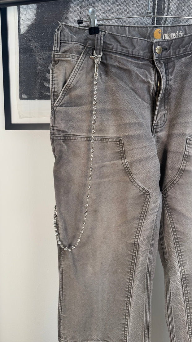 PERFECTLY FADED & WHISKERED CHROME HEARTS STYLE CARHARTT DOUBLE KNEE CARPENTER PANTS