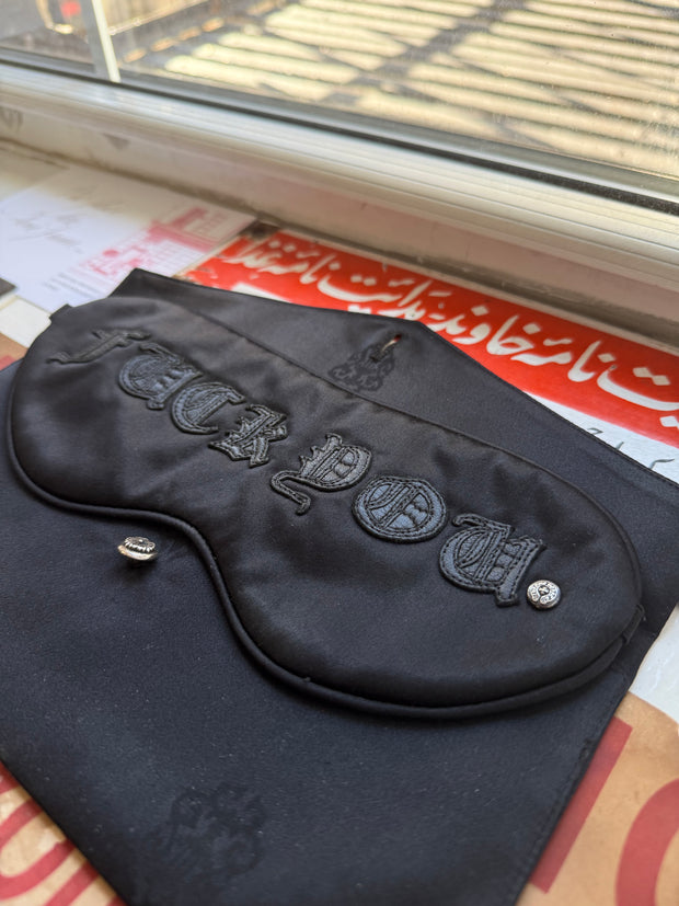 ULTIMATE GRAIL EARLY 2000'S "FUCK YOU" SLEEPING MASK IN .925 SILVER, SILK, & COWSKIN LEATHER w/ CARRYING CASE