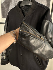GRAIL WEST COAST CHOPPERS COWHIDE AND BOILED WOOL EMBROIDERED JESSE JAMES LOGO JACKET