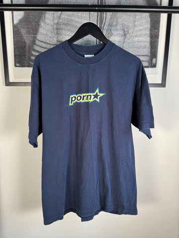 RARE ICONIC 90s PORN STAR SKATEBOARDS NAVY / GREEN LOGO SHIRT