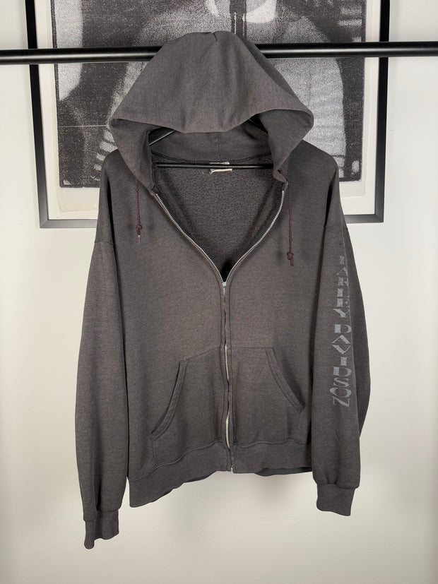 35+ YEAR OLD PERFECTLY FADED & OVERSIZED HARLEY DAVIDSON ULTRA-SOFT LOGO ZIPUP