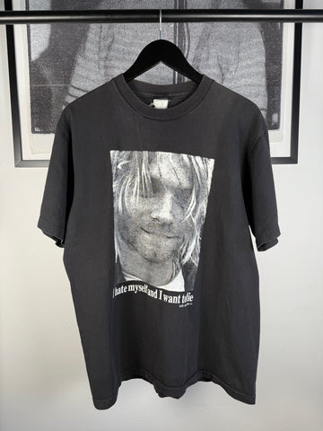 VINTAGE MEXICAN MISSPELLED "KURT COBIAN: I HATE MYSELF AND I WANT TO DIE" SHIRT