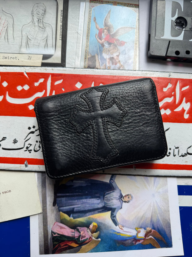 RARE CEMETERY CROSS PATCH WALLET IN BALLISTIC COWHIDE & .925