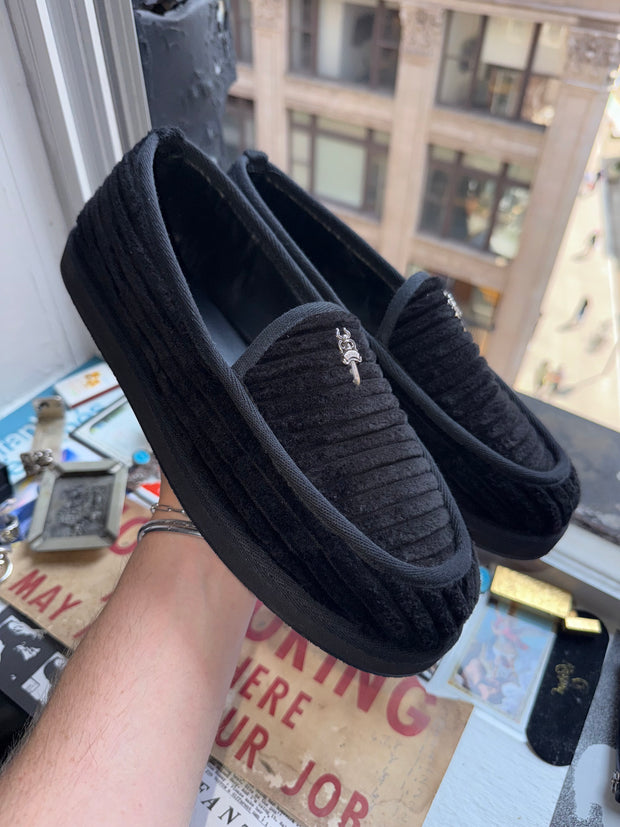 RARE 2025 DAGGER LOGO .925 SILVER CORDUROY MULE SLIPPERS w/ ORIGINAL BOX & RECEIPT (43)