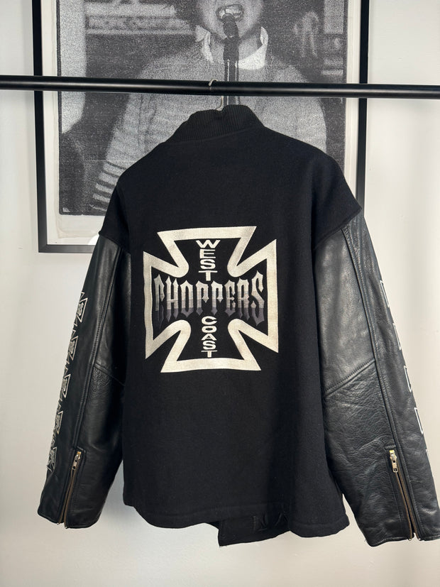 GRAIL WEST COAST CHOPPERS COWHIDE AND BOILED WOOL EMBROIDERED JESSE JAMES LOGO JACKET
