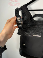 EXTREMELY RARE EARLY 2000'S BLACK WAXED COTTON CROSS PATCH MOTO BACKPACK