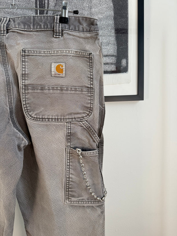 PERFECTLY FADED & WHISKERED CHROME HEARTS STYLE CARHARTT DOUBLE KNEE CARPENTER PANTS