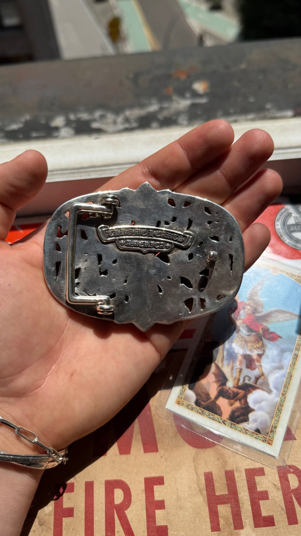BRAND NEW 2025 LARGE SIZE .925 SILVEE CEMETERY BELT BUCKLE w/ OG DUSTBAG AND SHOPPING BACK