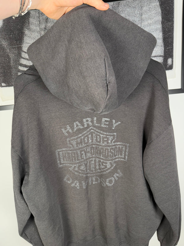 35+ YEAR OLD PERFECTLY FADED & OVERSIZED HARLEY DAVIDSON ULTRA-SOFT LOGO ZIPUP